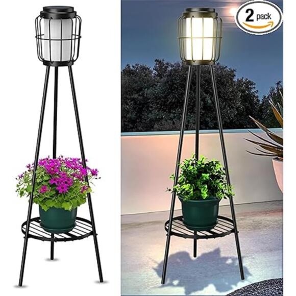 2 Pack Solar Lights Outdoor with Plant Stands, Solar Floor Lamp, Solar Powered - Picture 6 of 6